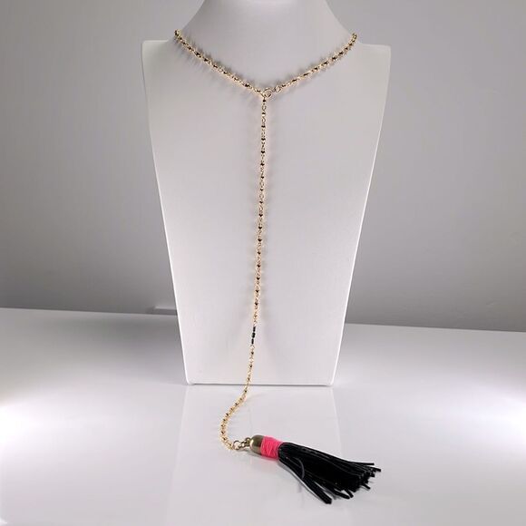 Victoria Beckerman Lariat Gold Filled Chain Necklace with Tassel - Picture 1 of 6